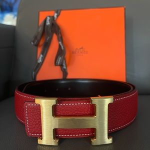 H Red Leather Belt